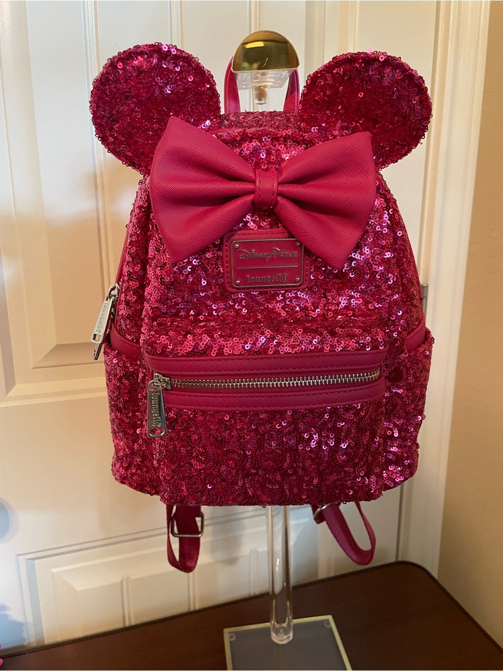 Disney Parks Loungefly Minnie Mouse Hot Pink Sequin Mini Backpack